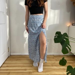 blue floral maxi skirt